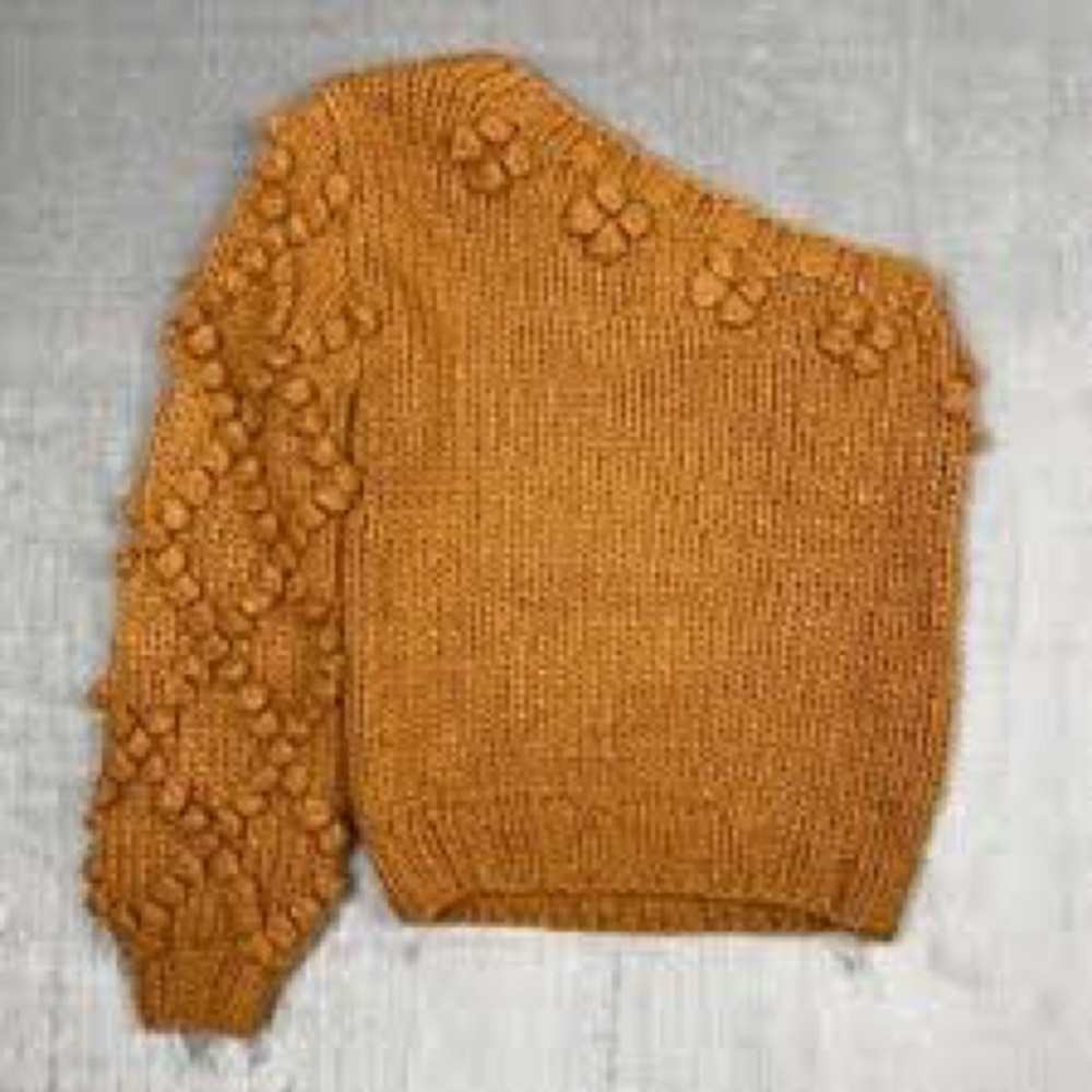 Vici Off-Shoulder Textured Mustard Sweater